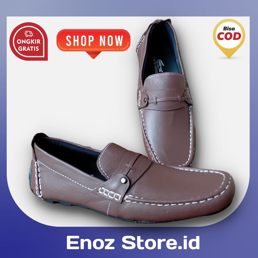 Enoz X Zola - Sepatu Casual Slip On Pria Kulit Asli Keren Slop Formal Kasual Pria Selop Cowok Laki Kekinian