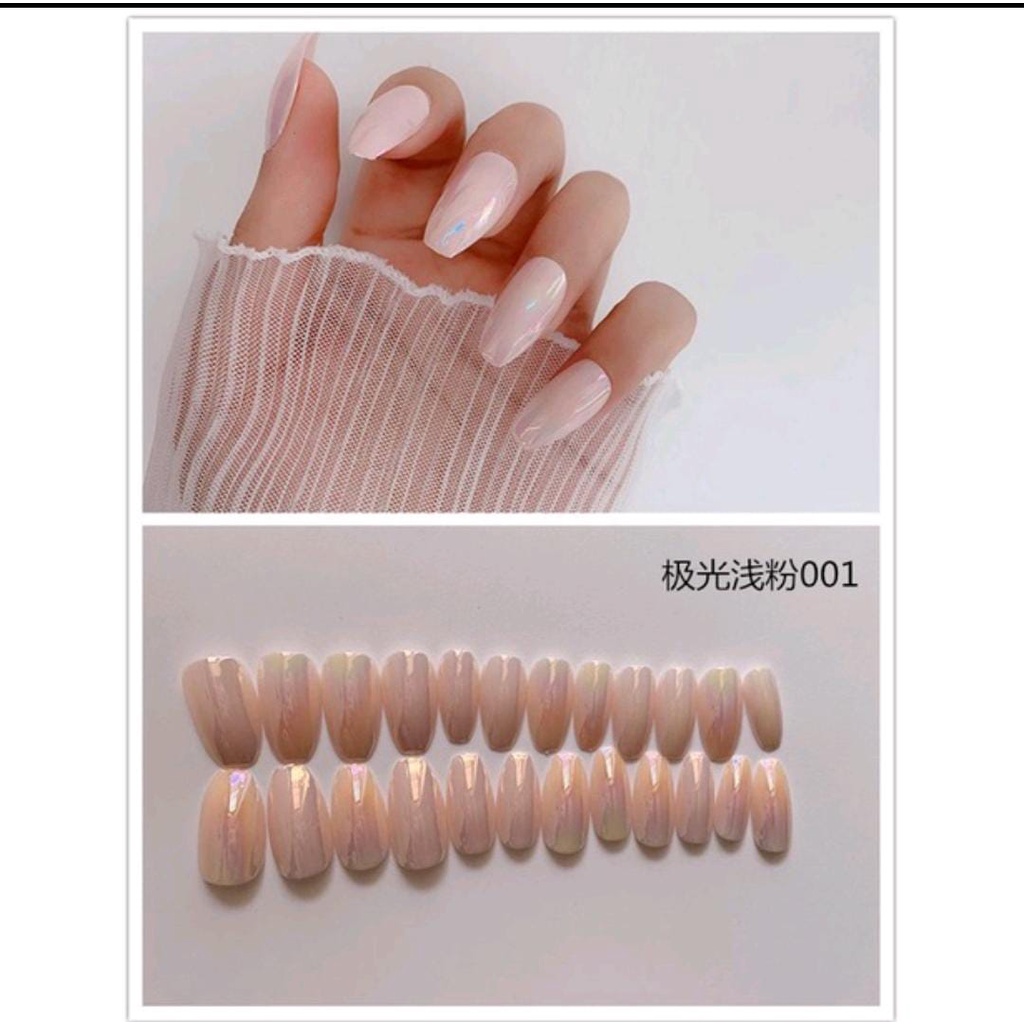 24PCS NAIL CHROME FAKE NAILS CHAMELEON KUKU PALSU SHORT COFFIN BALERINA KUKU PALSU MOTIF