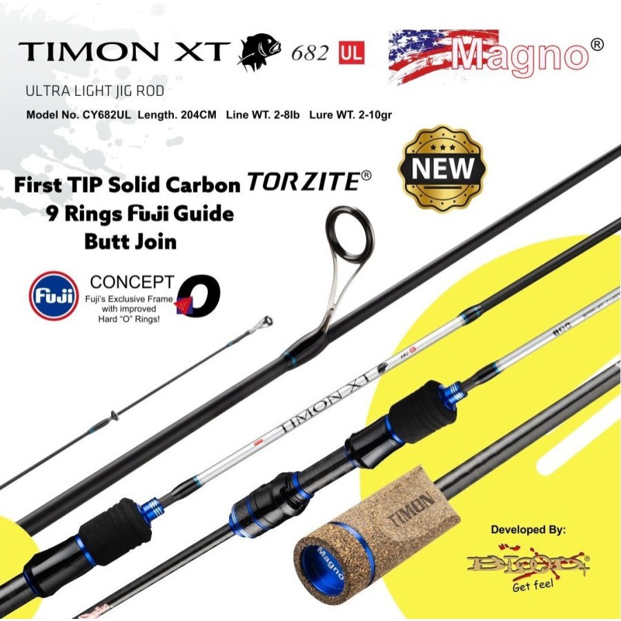 Joran Ultralight Merk Magno Timon XT 682 UL 2-8lb Carbon Solid Ring Fuji