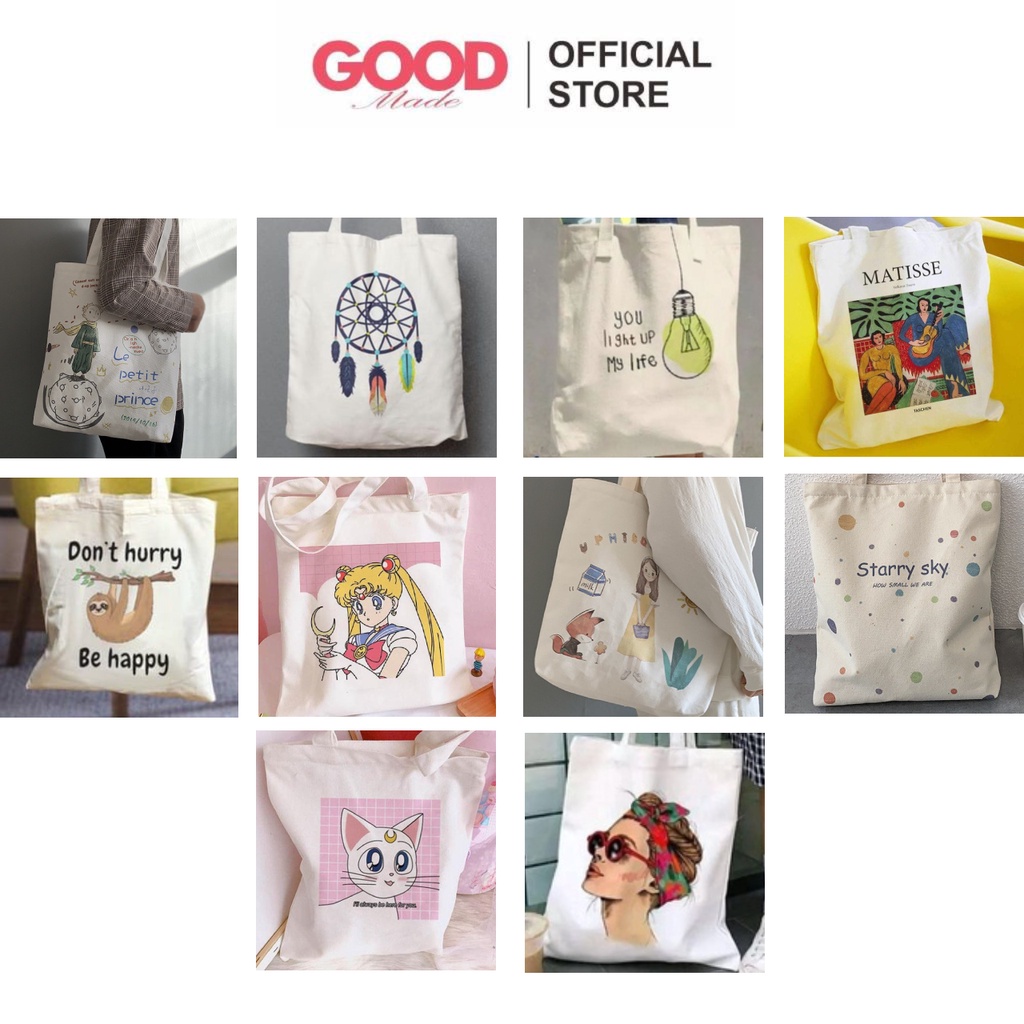 GOOD MADE - Tote Bag Besar Kanvas Wanita Krem Dengan Ukuran Besar  COD