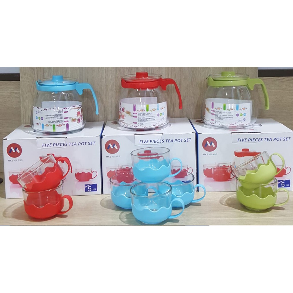 Teapot Set / Teko Teh + Gelas Kaca 5in1 Shopee Indonesia