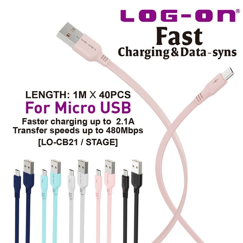 KABEL DATA LOG ON CB21 MICRO STAGE SERIES FAST CHARGING 2.1A KABEL DATA LOGON TERPOPULER SEN