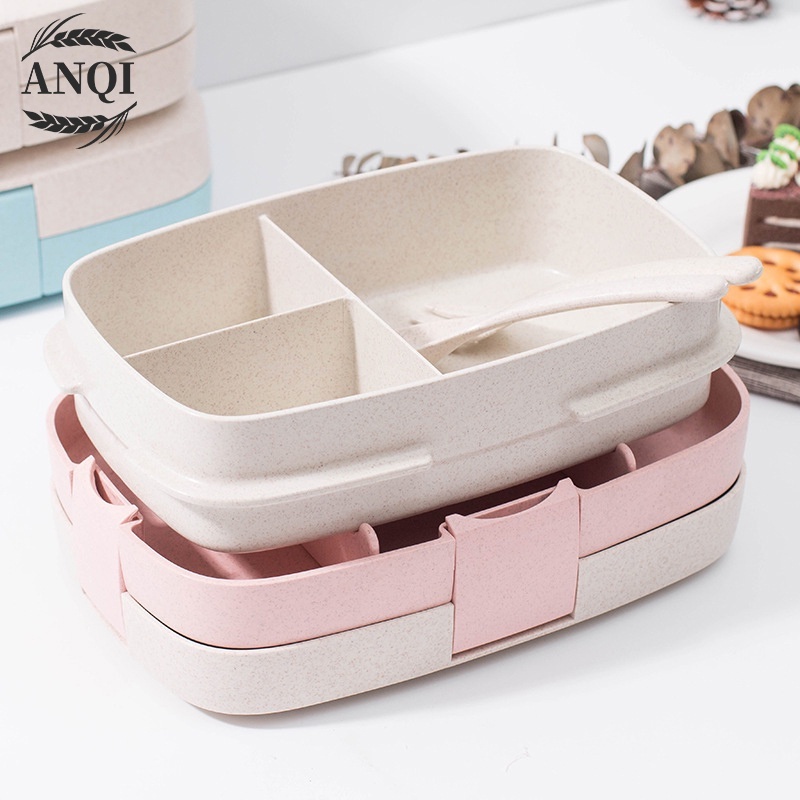 ANQI 1888 Lunch Box Free Cutlery Set  Tempat Makan/Lunch Box Jerami Gandum With Free Sendok BPA Free