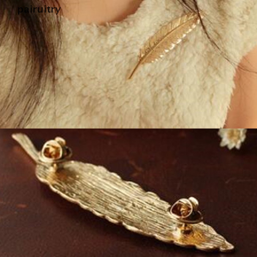 Prt Bros Pin Bentuk Daun Bulu Gaya Vintage Aksesoris Scarf Wanita PRT