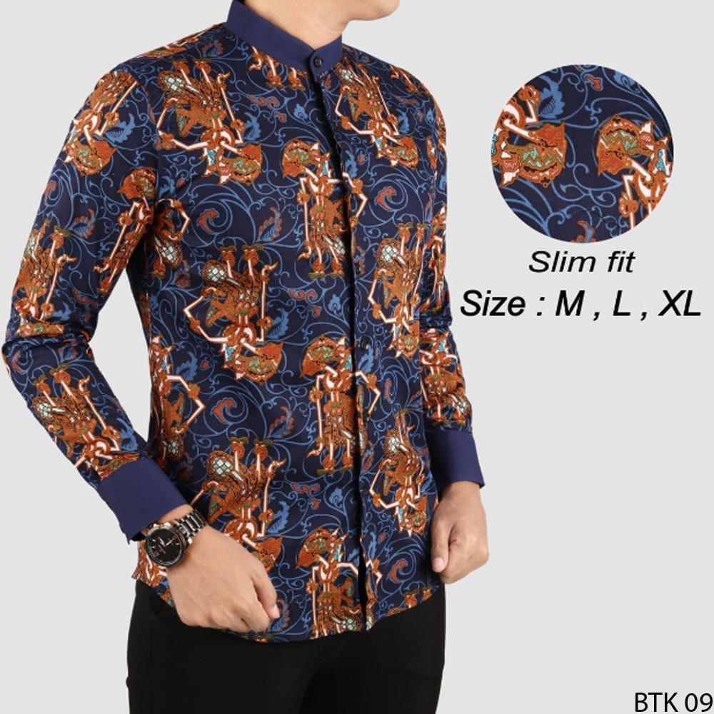 Baju Koko Kerah Shanghai Slimfit Panjang Motif Batik - BTK (COMB)