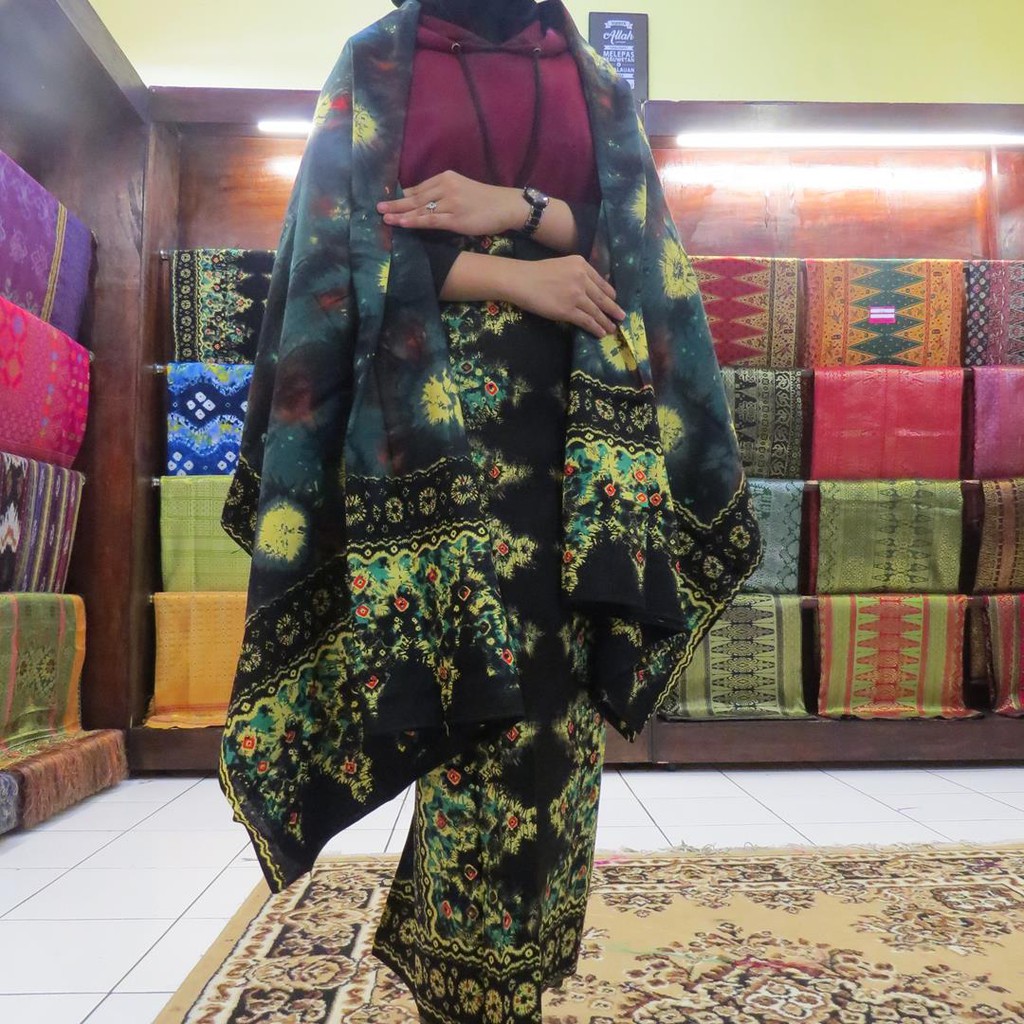  Kain Jumputan  Khas Palembang Set Hijau Tosca Shopee 