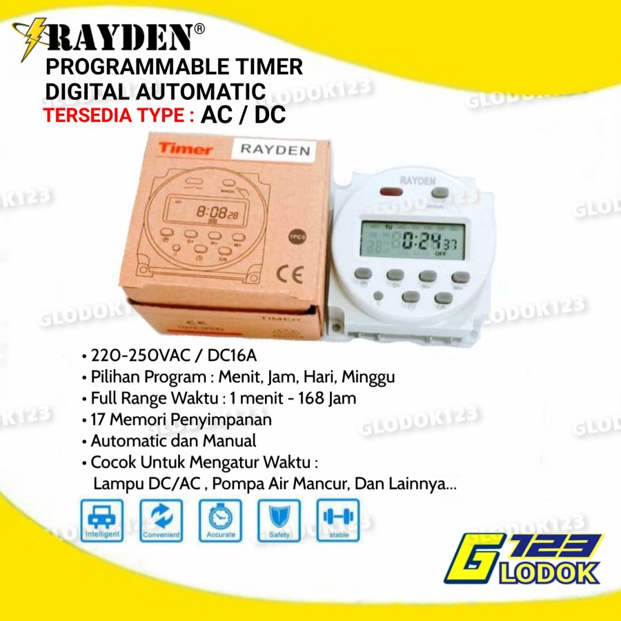 Digital Timer 16A AC220V DC 12V Saklar Otomatis ON OFF Listrik CN101A