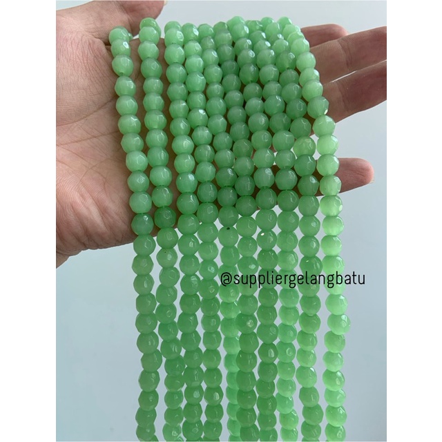 Bahan batu alam SOFT GREEN cat eye 8mm BULAT CUTTING mata kucing HIJAU bahan kalung gelang anting strap mask kerajinan tangan craft citayam fashion week etink vintage elegan bali manik crystal