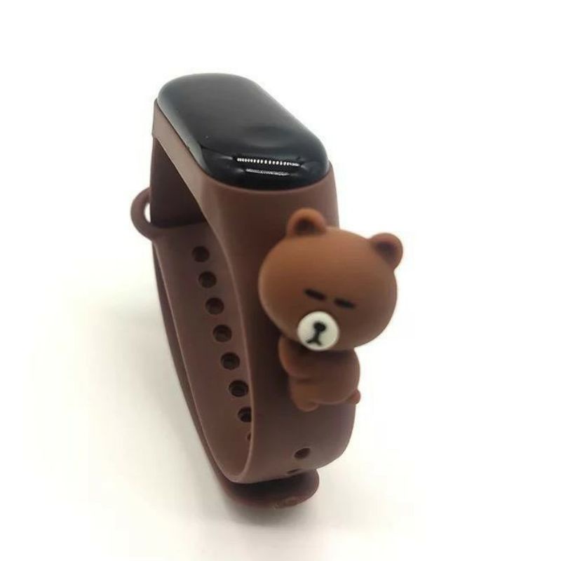 Jam tangan anak Elektronik LED display Tahan Air karakter motif kartun lucu  bahan rubber-Line Brown