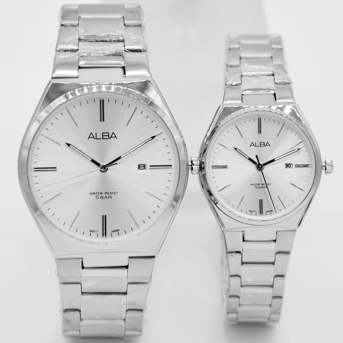SALE Jam Tangan Couple Sepasang Cowok Cewek Original Alba Tanggal Aktif Rantai Anti Air