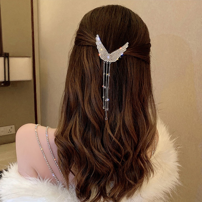 Jepit Rambut Model Rumbai Aksen Mutiara Dan Berlian Imitasi Untuk Wanita