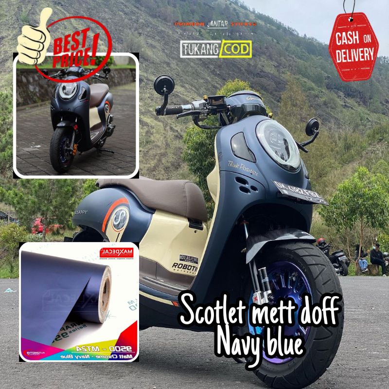 Stiker skotlet metalik krom doff biru navy sticker scotlite motor mobil merk maxdecal