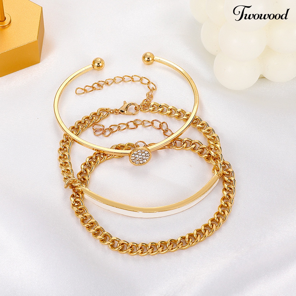 Twowood 3Pcs/Set Cubic Zirconia Opening Women Bracelets Alloy Shiny Adjustable Simple Bangles Jewelry Accessories