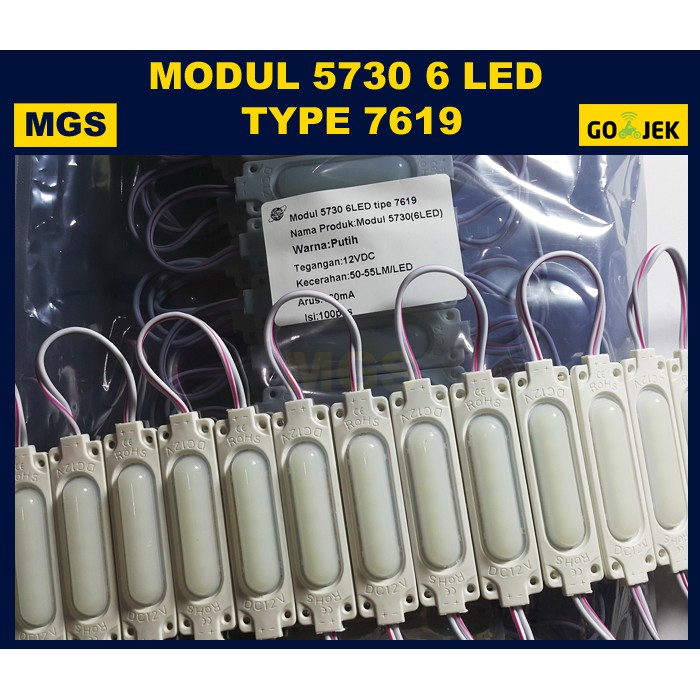 100PCS MODUL 5630 6 LED DOFF 7619 12V PUTIH