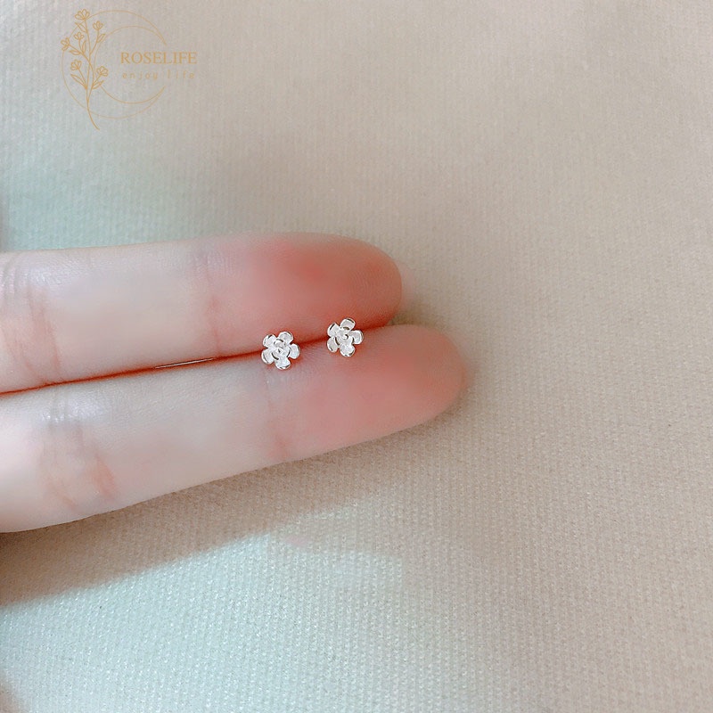 Roselife S925 Silver Hypoallergenic 3D Flower Sakura Small Stud Earrings 1 Pair