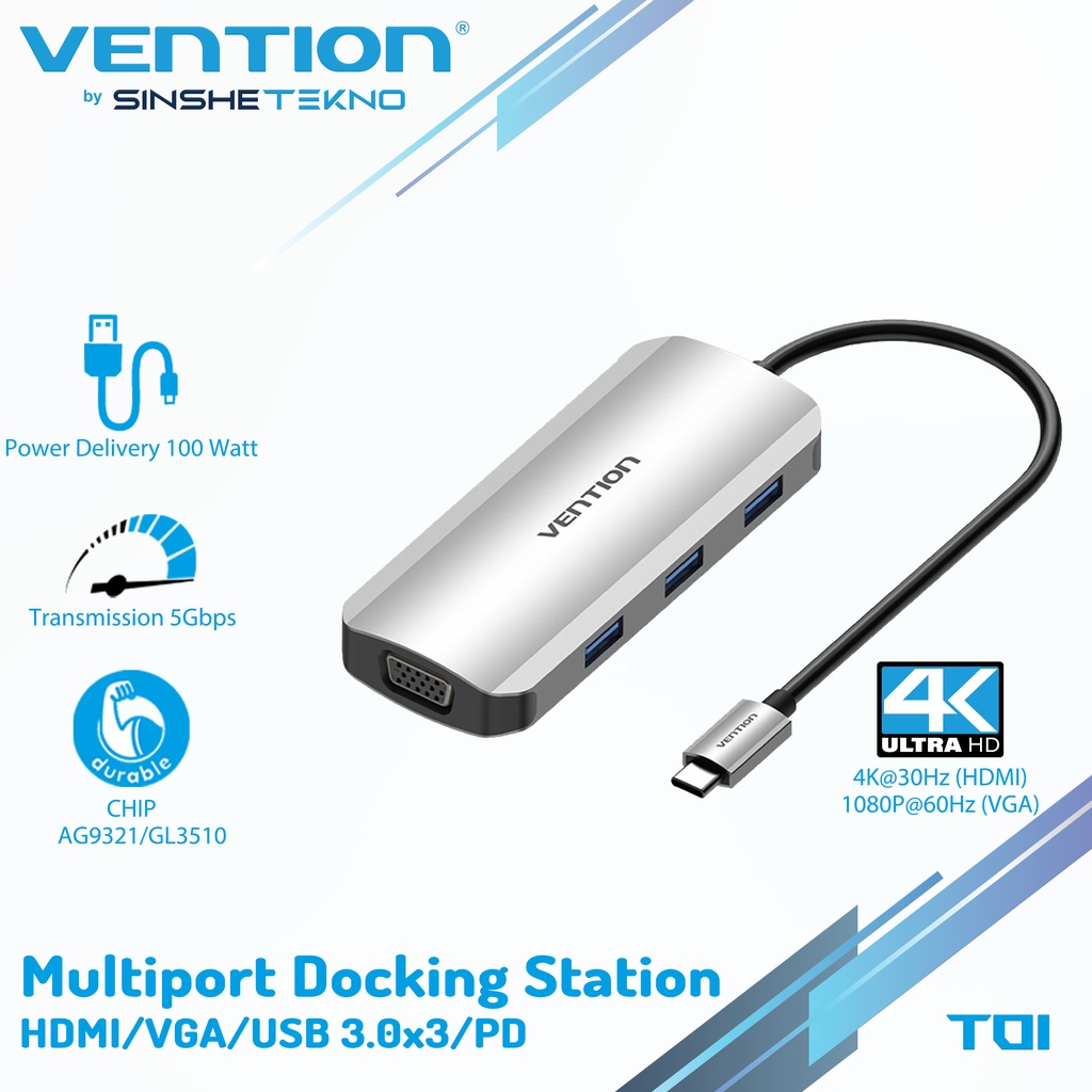 VENTION USB Type C HUB Multiport VGA HDMI USB 3.0 Micro USB PD Metal Body