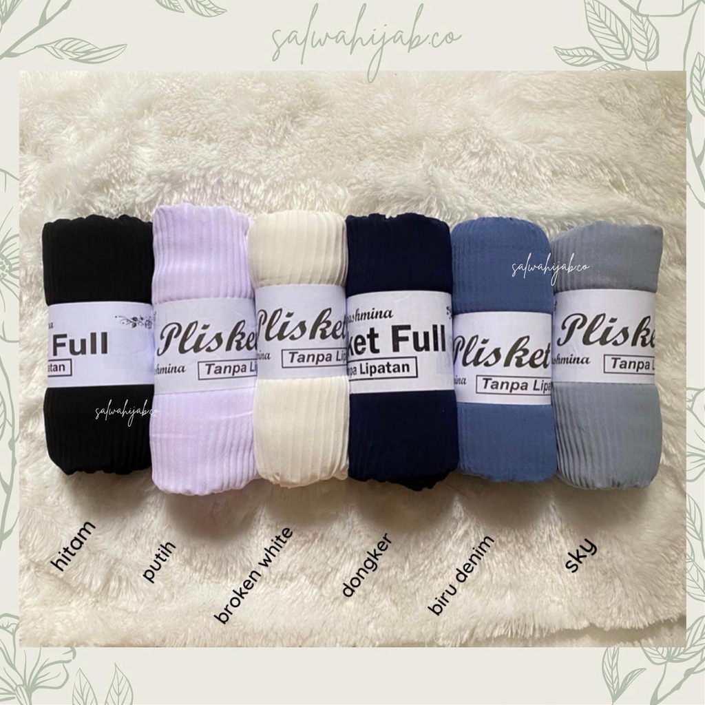 Pashmina Full Plisket Lidi Kecil Jahit Tepi Tanpa Garis Tengah Premium