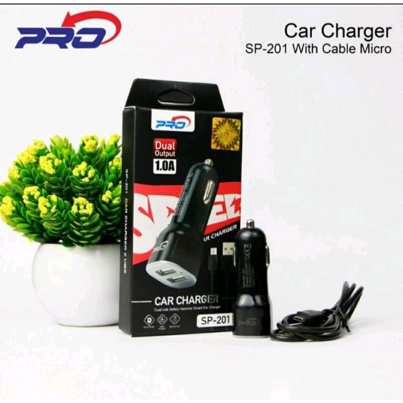 Pro Adaptor Smart Car Charger SP-201 USB TC Charger Mobil Dual Output 1.0A