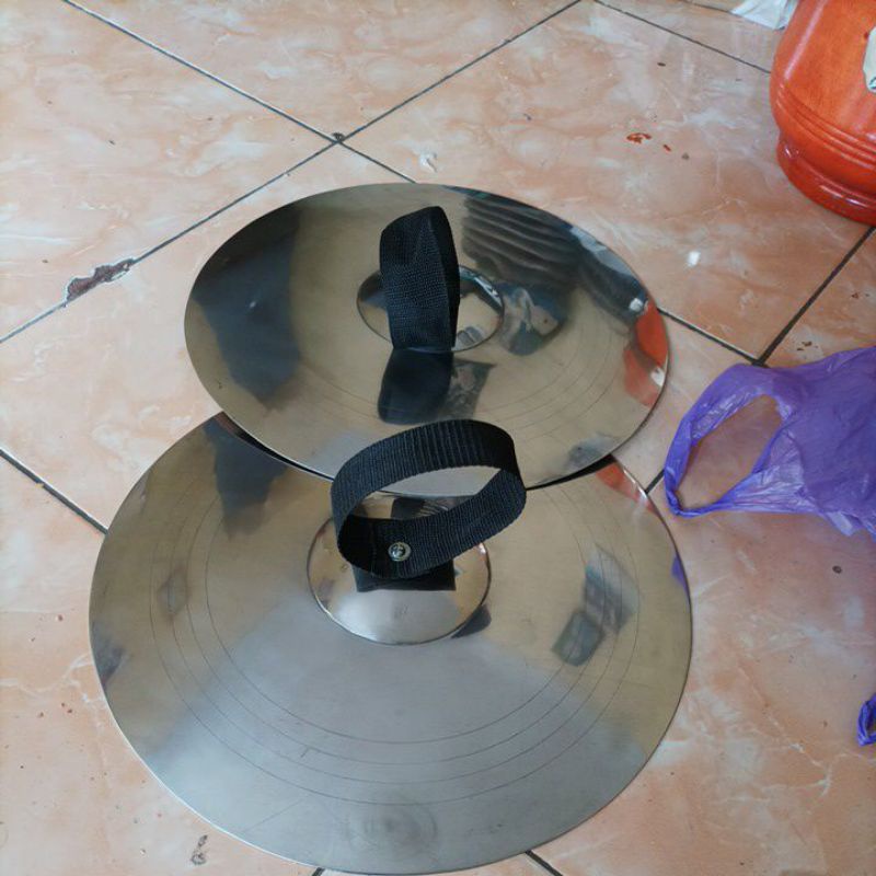 Cymbal simbal Sepasang 1set drumband marching TK SD SMP/SMA putih stenlis 10inc 12inc 14inc