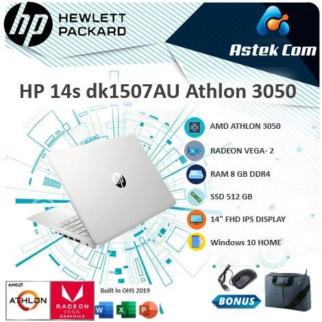 HP 14s dk1507AU Athlon 3050 8GB 512ssd Vega2 W10+OHS 14.0FHD IPS Blit SLV