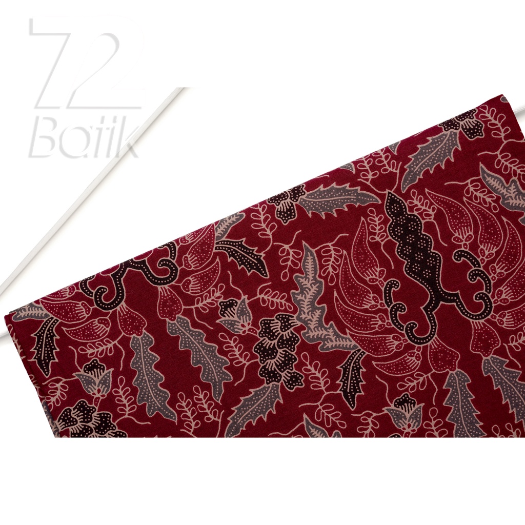 KAIN BATIK KATUN Premium Motif Daun Modern Warna Merah Maroon Marun Maron 729940 Cap 72 Jarik Jarit Samping Kebat Panjang Batik Katun Modern Premium Bahan Seragam Batik Pernikahan Kantor Keluarga Murah Kamen Jadi Batik Bali Lembaran