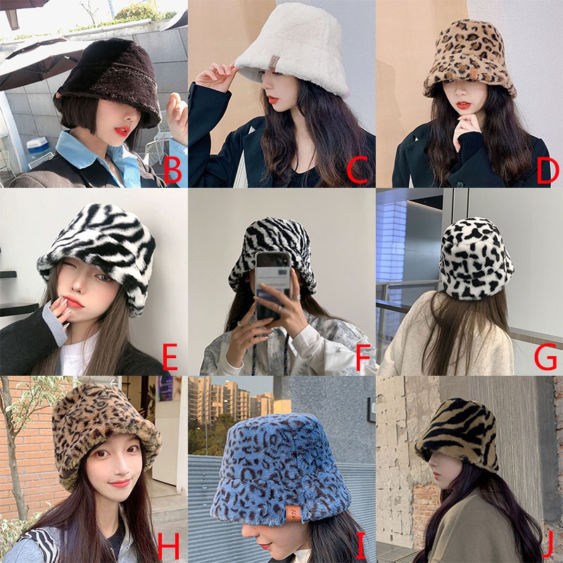 Topi Bucket Bahan Plush Tebal Hangat Gaya Retro Untuk Wanita