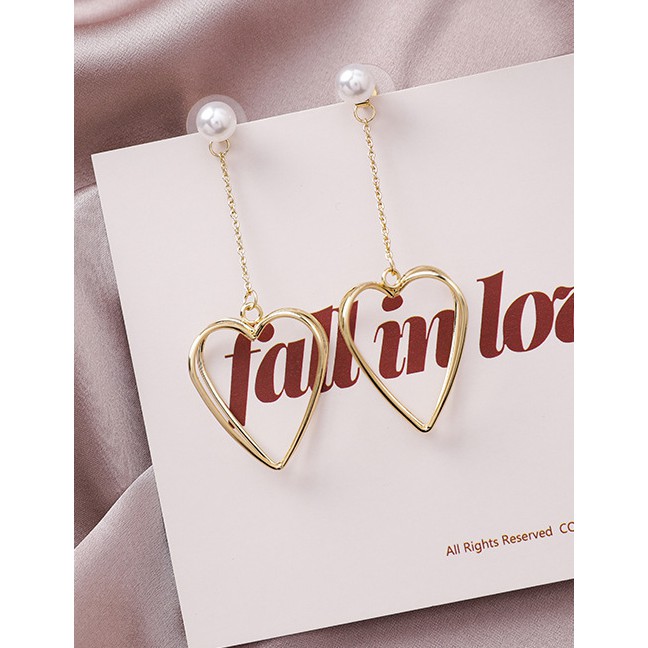 LRC Anting Tusuk Fashion Gold 925 Silver Needle Stereo Cross Love Pearl Earrings D15293