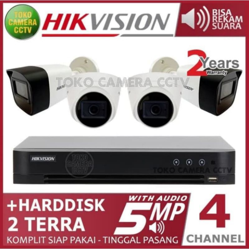 PAKET 4 CAMERA CCTV AUDIO SUARA HIKVISION 5MP LENGKAP HARDISK 2TB