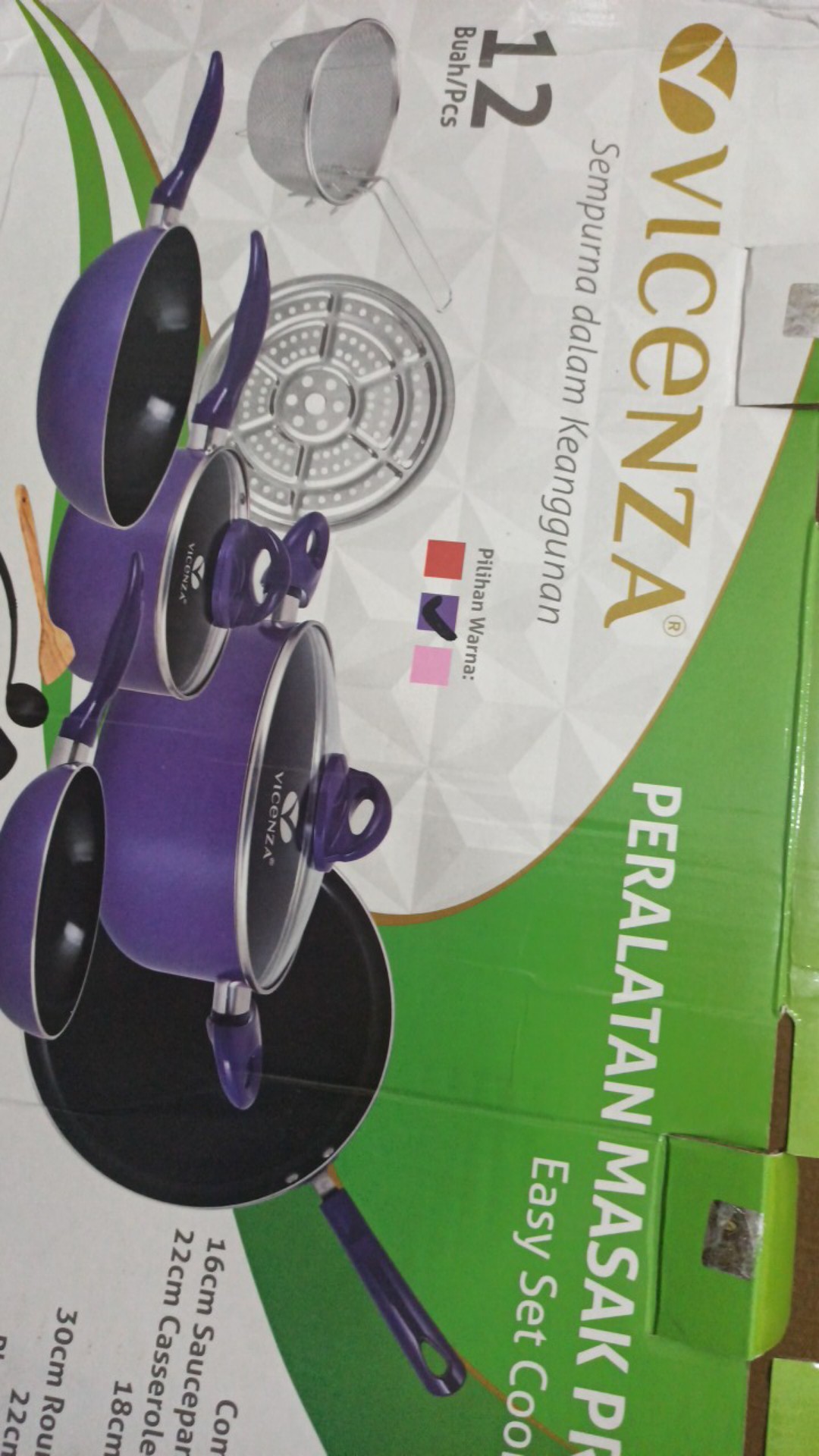 Vicenza Cookware Set Peralatan Makan Praktis V712 / Panci Set Vicenza Teplon 12pc