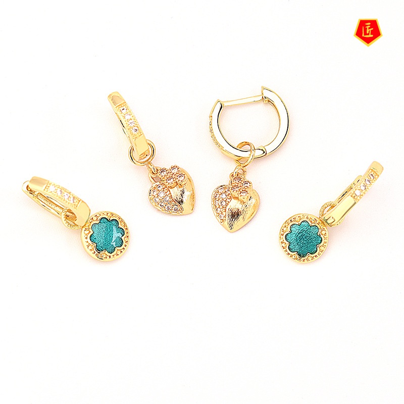 [Ready Stock]Fashion 18K Gold Diamond Heart-Shaped Earrings Creative