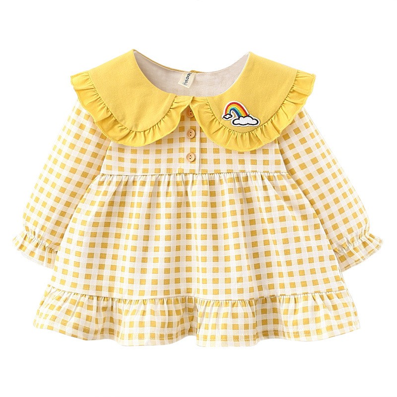 HappyOliver DRESS CLOUD KOTAK RAINBOW 5881 EBV Baju Dress Anak Perempuan Import