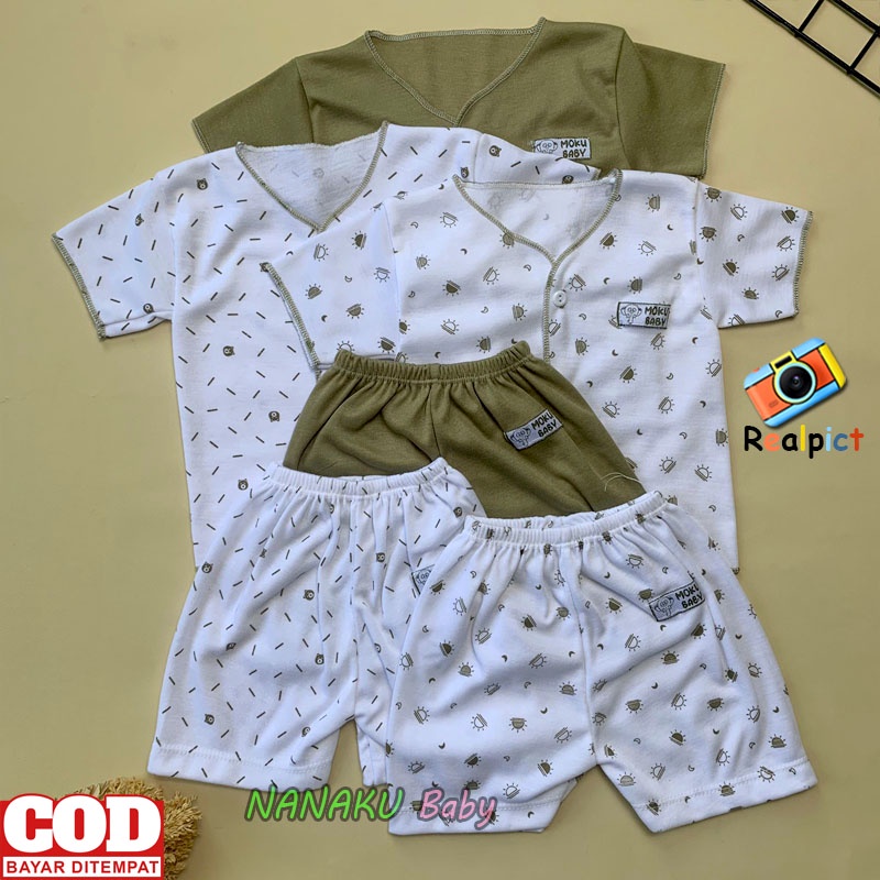 Isi 6 PCS Baju Celana Bayi / 3 Setel Baju Lengan Pendek Celana Pendek Bayi Usia 0-3 Bulan Seri Army - Anababy