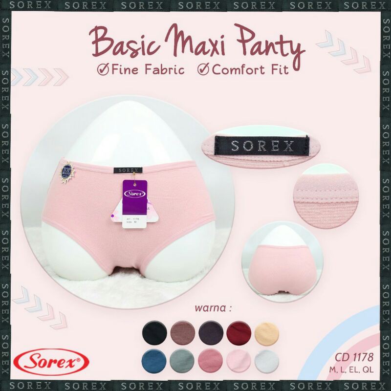 6 Pcs CD Sorex 1178 Basic Maxi Panty | Celana Dalam Wanita Dewasa | Celana Wanita Sorex | Sguna 6pcs