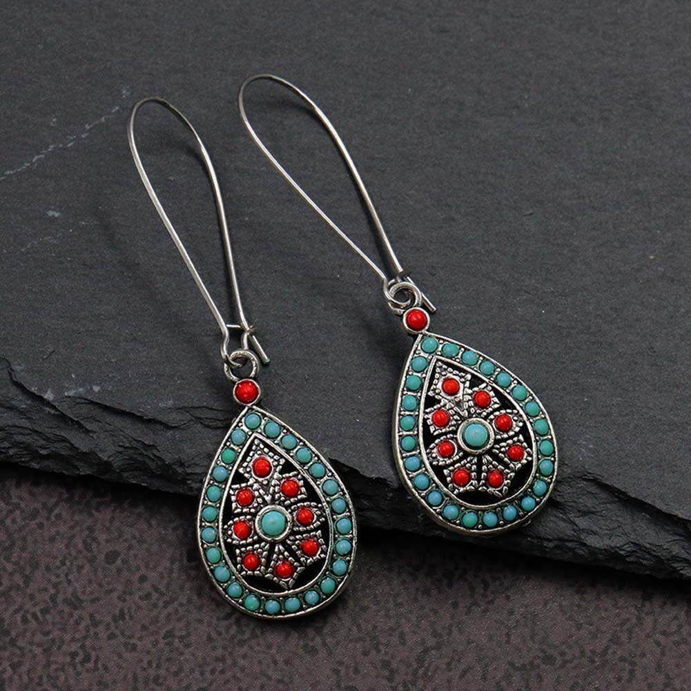 Hu Hu Hu Hu Hu Alat Bantu Pasang Kacamata♡ Anting Kait Gantung Desain Tetesan Air Hollow Hias Manikmanik Turquoise Imitasi Gaya Bohemian Untuk Wanita