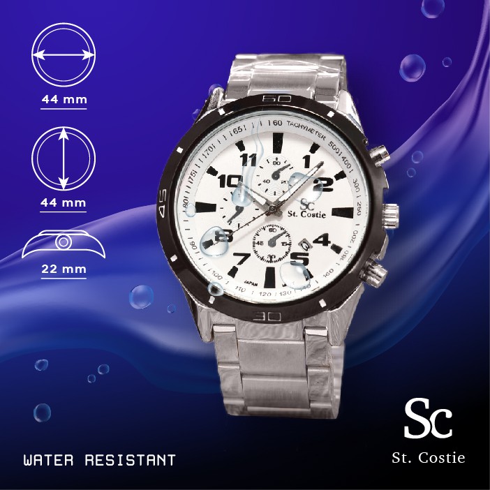 Saint Costie - Jam Tangan Pria - Body Silver/White Dial - SC-2519G-SW-Stainless Steel Band