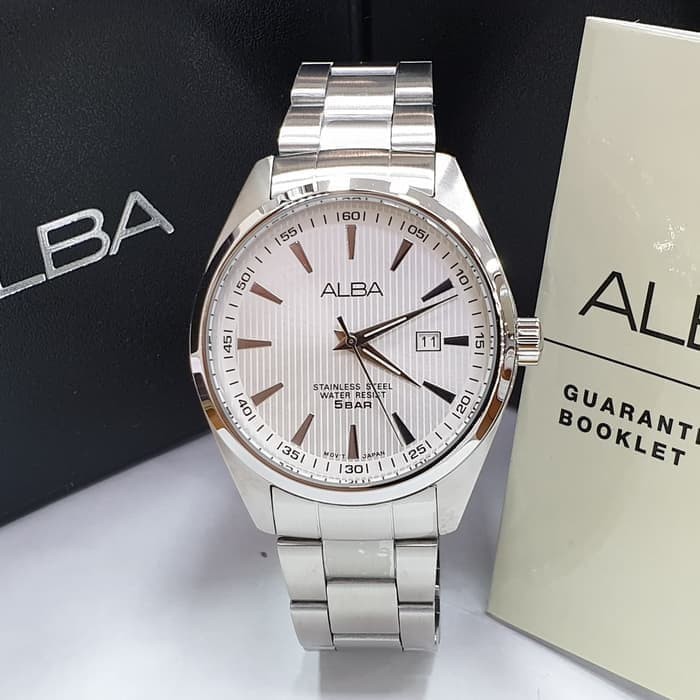 JAM TANGAN PRIA ALBA ORIGINAL AG8389 SILVER PLAT PUTIH