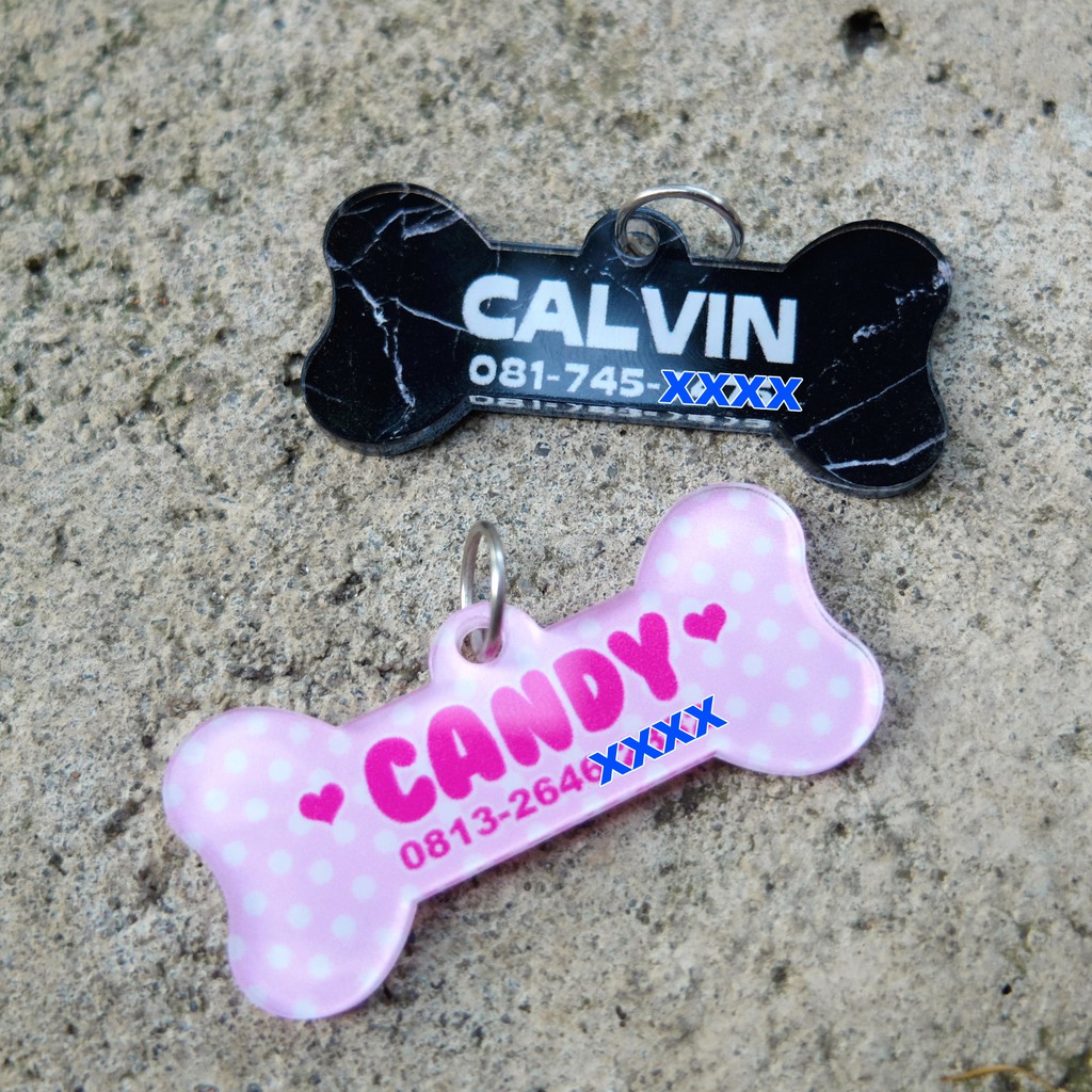 dog tag akrilik cat nametag anjing kucing lucu kasih nama gantungan leher binatang peliharaan