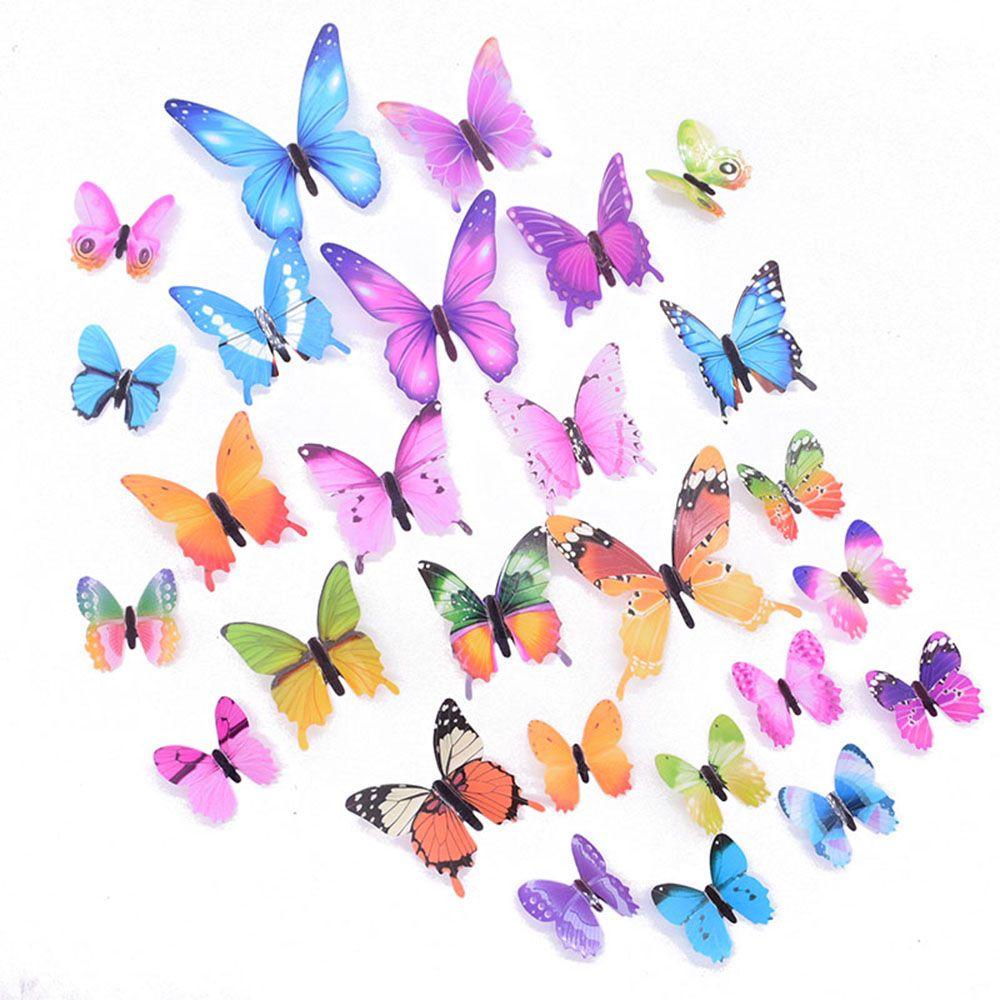 R-flower 12PCS/Set 3D Butterfly Stiker DIY Dekorasi Rumah Kindergarden Ornamen Butterflies Stickertjes