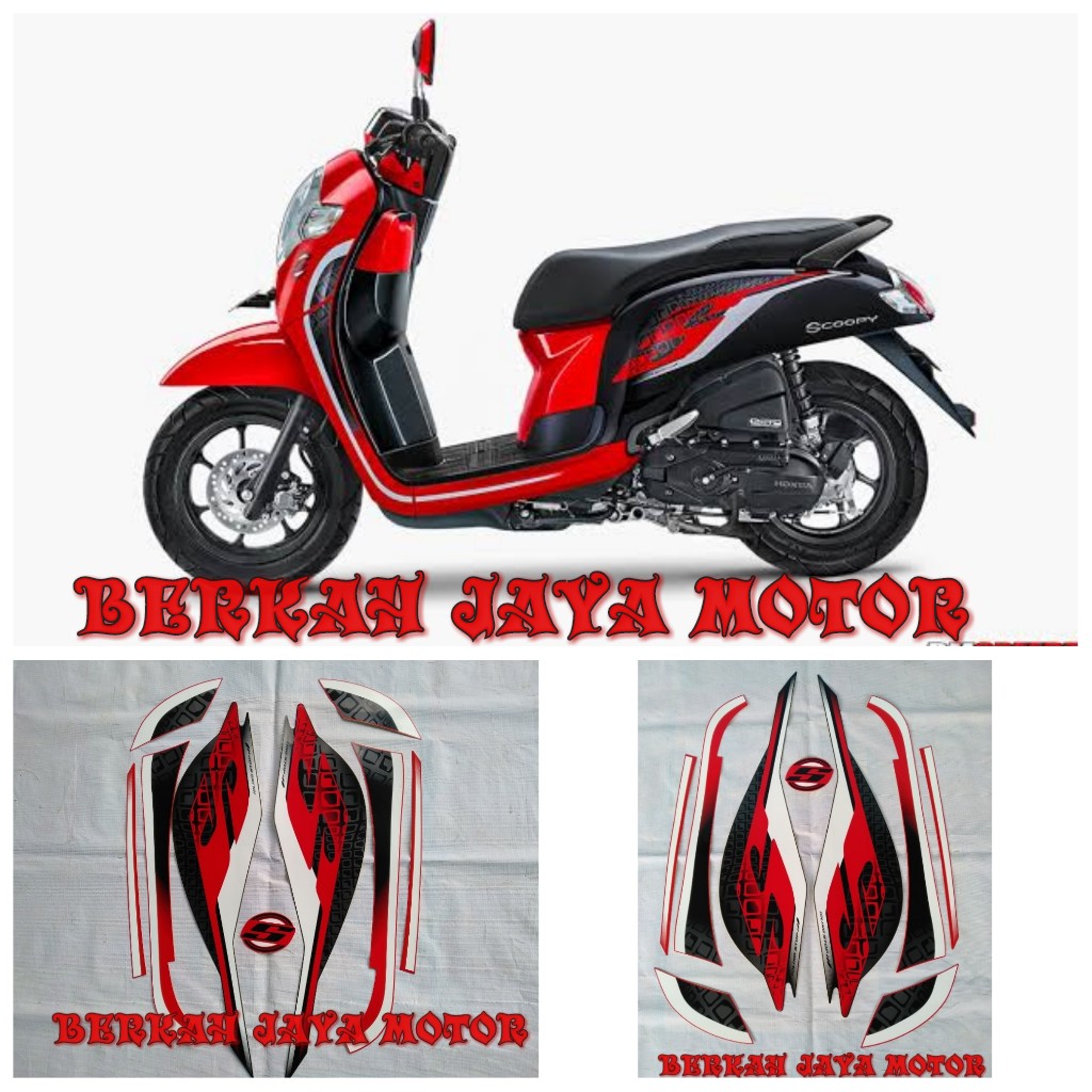 STRIPING STICKER LIS BODY MOTOR SCOOPY F1 2019 BODY HITAM MERAH FULL CORAK MERAH