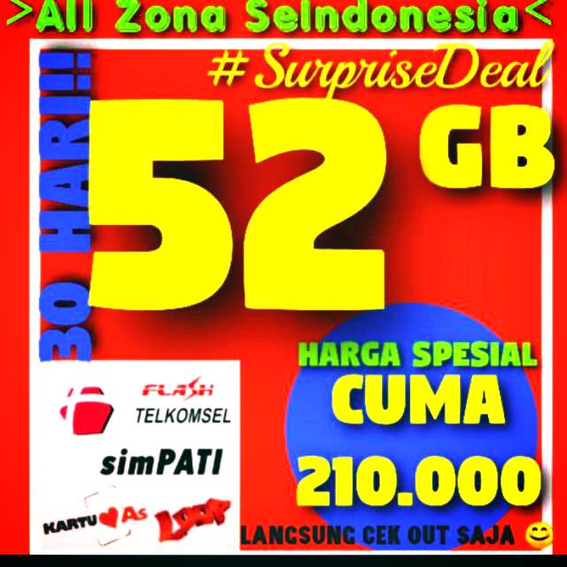 Kuota 52 GB SEMUA ZONA TELKOMSEL SIMPATI AS LOOP 1 BULAN