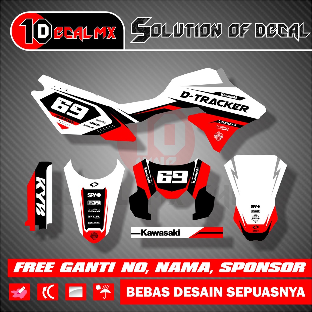 Decal D-Tracker 150 Putih Simple Full Body Decal Stiker KLX BF,CRF150L,KLX Lama,WR 155