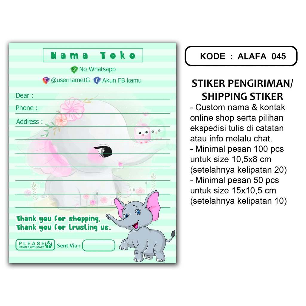 Cute Elephant Series Stiker Pengiriman Shipping Stiker Label