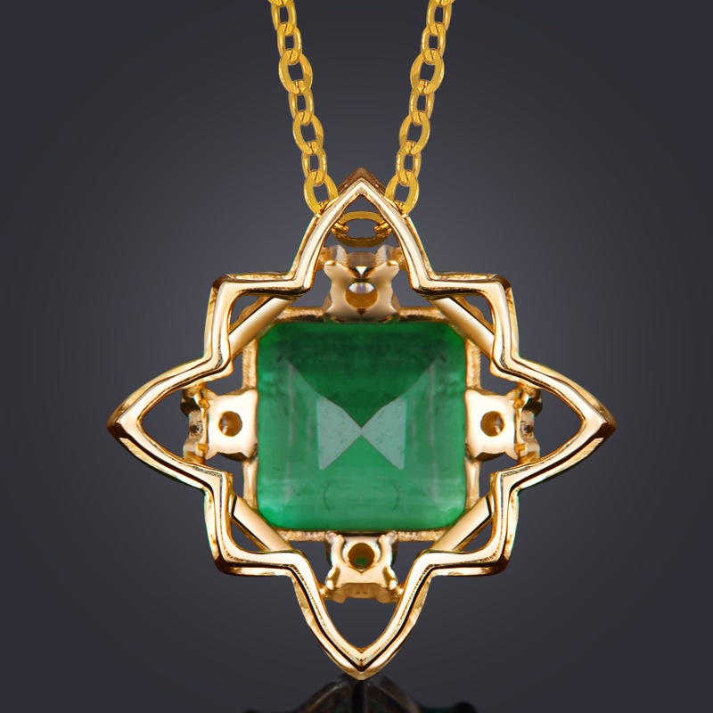 [Ready Stock]Fashion New Inlaid Color Gemstone Pendant Plated 18K Gold Necklace