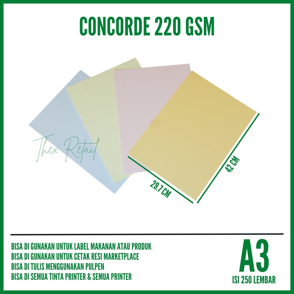 

Kertas Concorde 220 Gsm A3 - isi 250 lembar / Kertas Surat / Concorde / Kertas Concorde A3