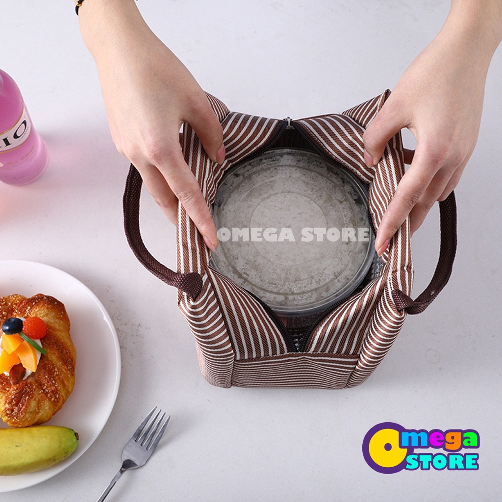 Tas Bekal Makanan Lunch Bag Box Makanan Alumunium Kotak Makanan Anak Motif Garis - 221