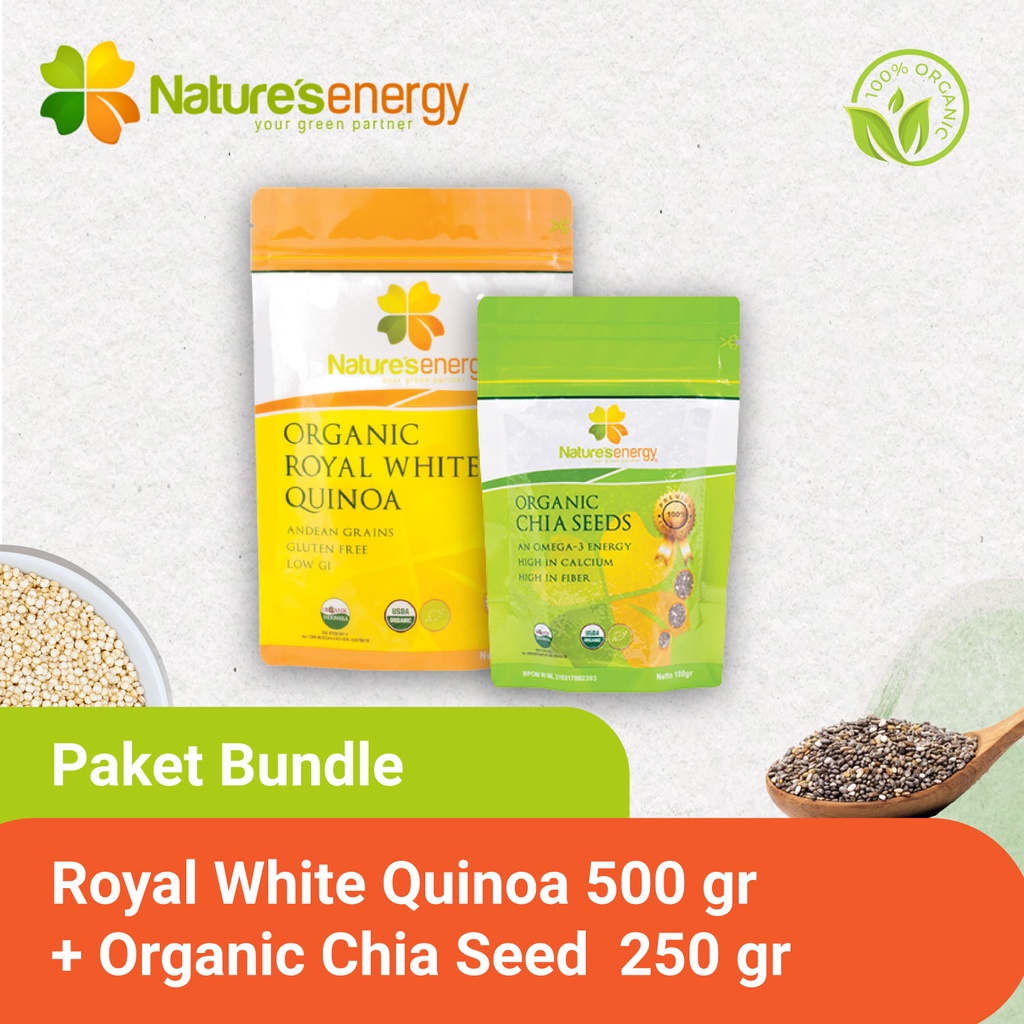 

Natures Energy Organic Chia Seeds 250 gr + Natures Energy Organic Royal White Quinoa 500 gr