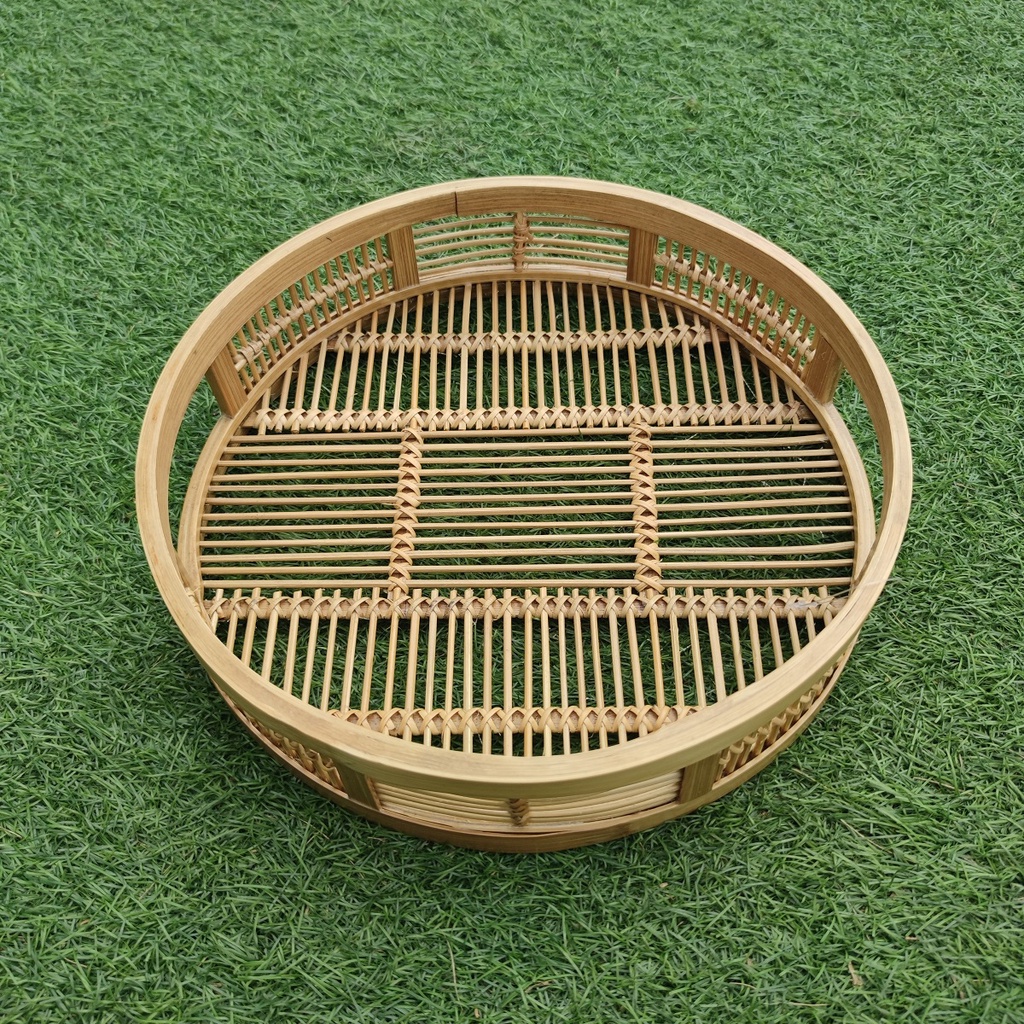 Keranjang Nampan Tempat Minuman Tray Bambu Bulat - 30x30x7cm