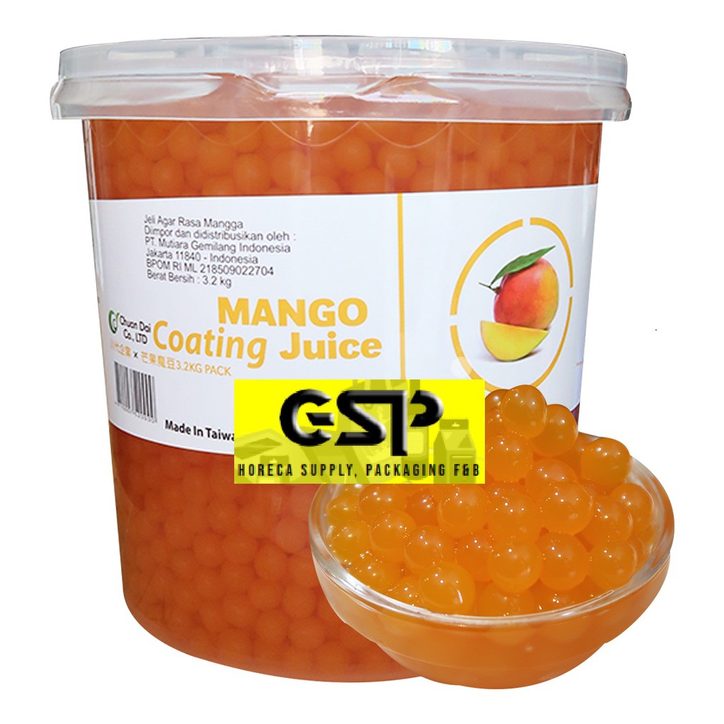 

Popping Boba Mango 3.2kg COATING JUICE AGAR JELLY, Import Taiwan poping bobba meletus