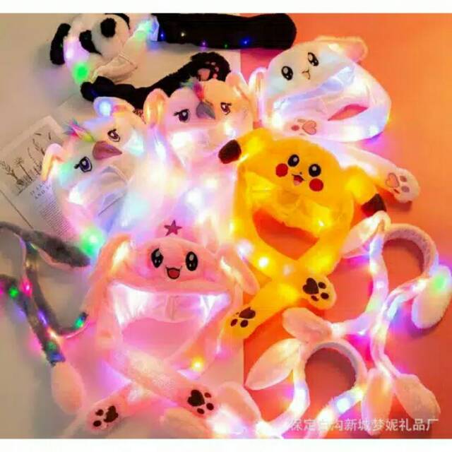 topi pikachu LED Lampu gerak kuping kelinci bunny hat