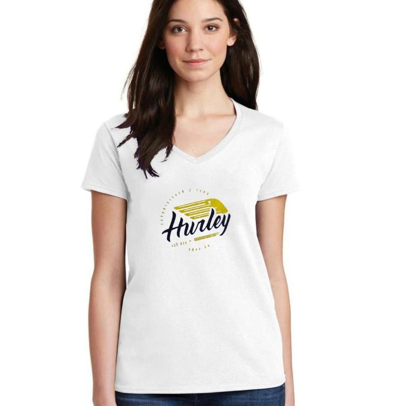 KAOS WANITA VNECK HURLEY PUTIH TSHIRT LADIES ATASAN HURLEY